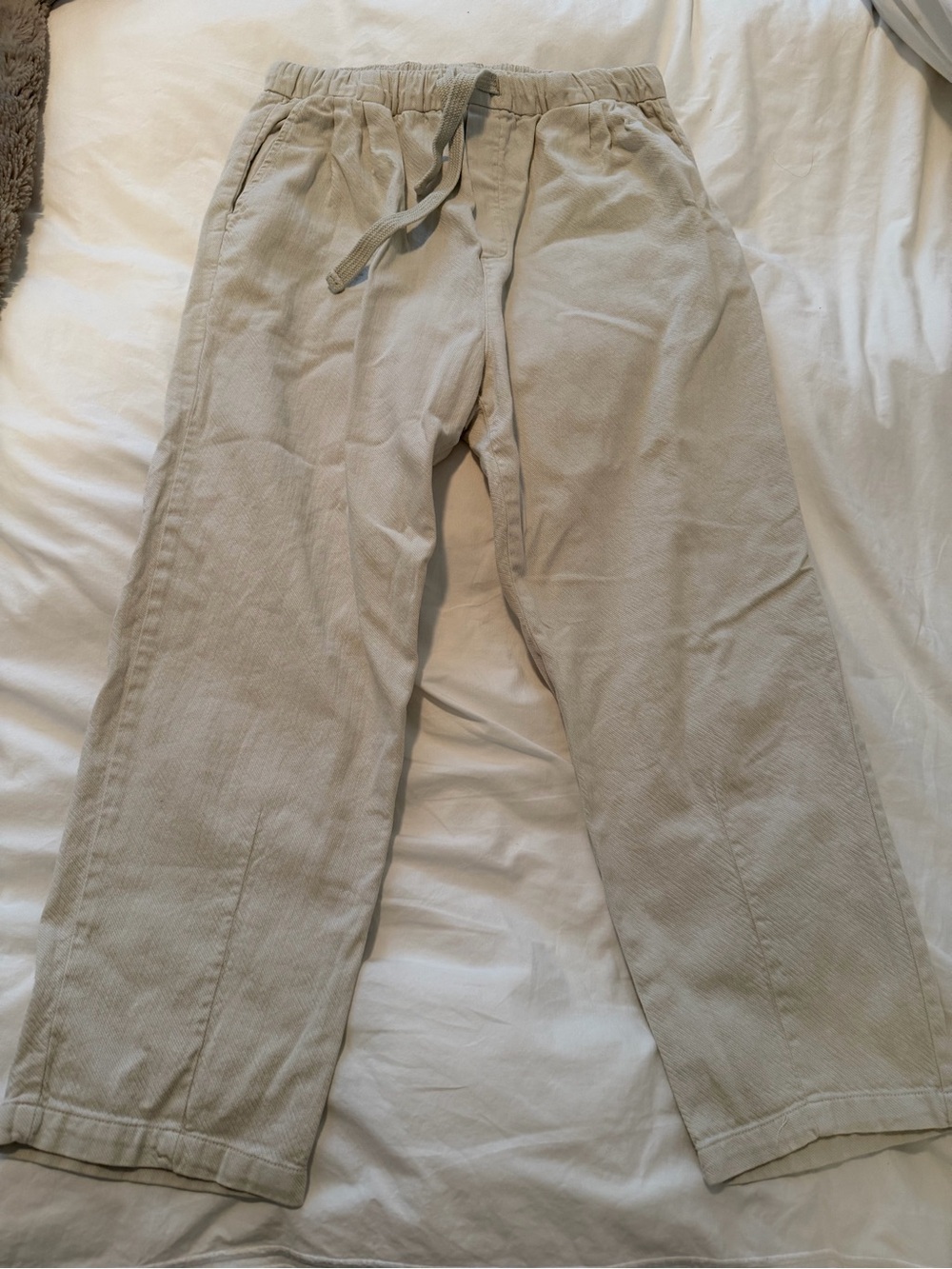 Zara woman’s  linen blend  Drawstring Pants in Light Beige with tapered leg